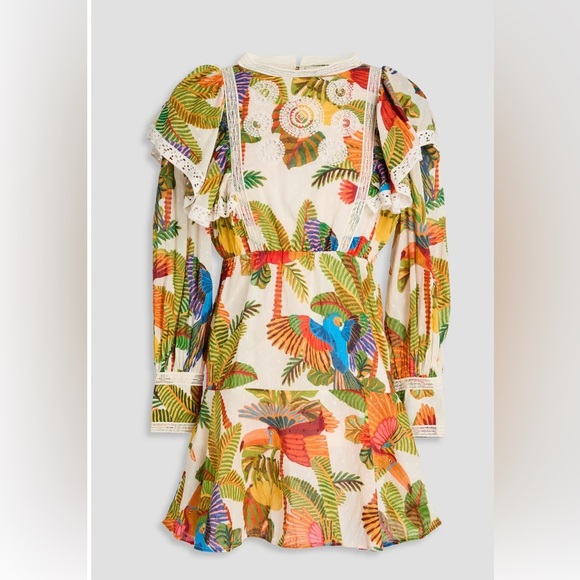 FARM RIO Ruffled printed Swiss-dot cotton mini dress SZ L - Picture 4 of 11